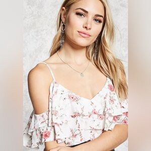 FINAL PRICE 💚EUC Forever 21 Cream, Floral Print Top size Small